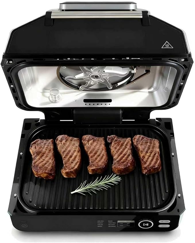 NEWBULIG Electric Grill Outdoor, Electric 8-in-1 BBQ Grills with Air Fryer, Roast, Steak, Broil, Bake, Vegetables, Reheat, Dehydrate, 140°F-450°F, 1550W, for Barbecue, Camping Gatherings
