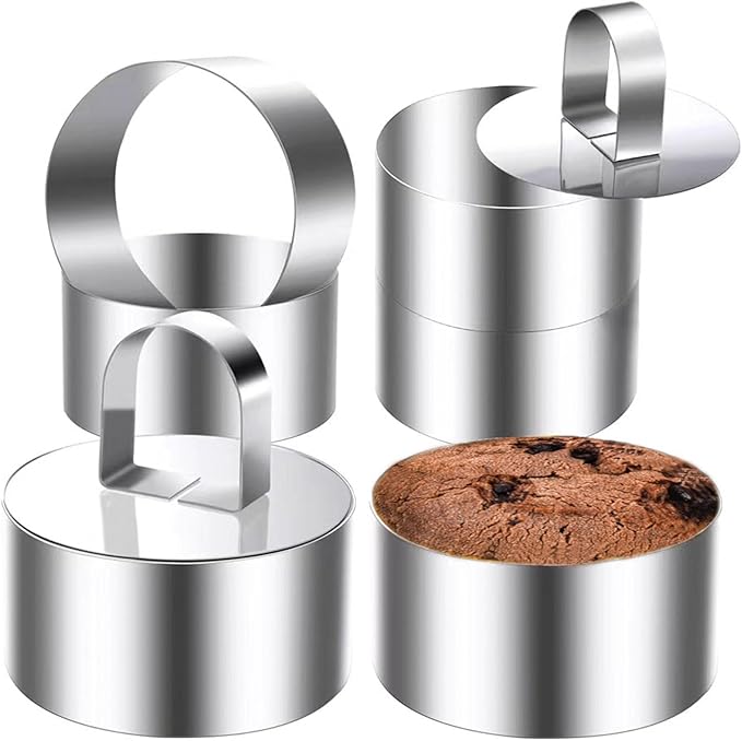 DATANYA Cake Ring Molds 4 Inch Stainless Steel Round Food Ring Dessert Mousse Molds Cooking Rings with Pushers for Pastry Baking (6 Rings and 2 Pushers)
