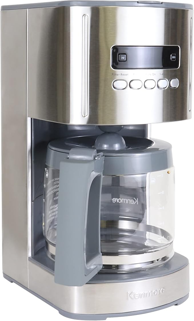 Koolatron Kenmore Elite Drip Coffee Maker - 12-Cup Programmable Coffee Machine With Glass Pot, Pause and Pour, Auto Shut-Off, Large Water Reservoir, Reusable Filter, Dishwasher Safe Carafe