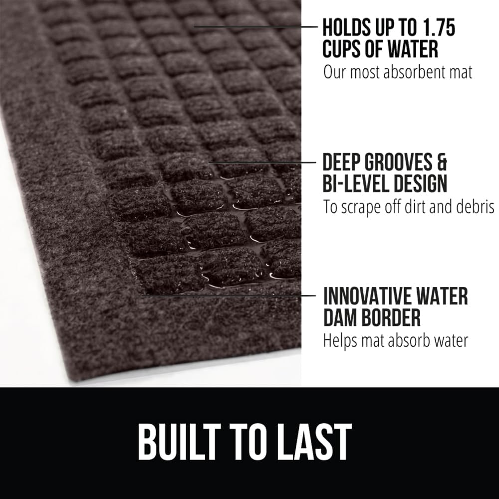 GORILLA GRIP Front Door Mat, Indoor Outdoor Ultra Absorbent HydroAbsorb Doormat, Absorbs Up to 1.7 Cups of Water, Stain and Fade Resistant, Rubber Backing Doormats, Captures Dirt, 29x17 Coffee