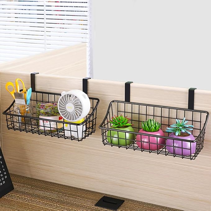 LeleCAT Cabinet Door Organizer Basket with hook Grid Storage Basket, Hang it behind a door or on a railing,BLack,4 Pack