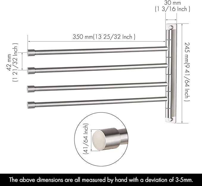 KES Bathroom Swivel Towel Rack 13.8 Inch Swing Arm Wall Mount Swing Out 4-Arm Towel Holder, SUS304 Stainless Steel Brushed Finish, A2102S4-2