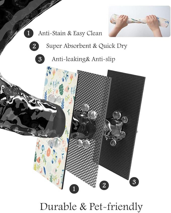 Pet Feeding Mat-Absorbent Dog Mat for Food and Water Bowl-No Stains Quick Dry Water Dispenser Mat-Dog Accessories Pet Supplies-Bowl for Messy Drinkers（LIGHTFLOWERS,17"x34"