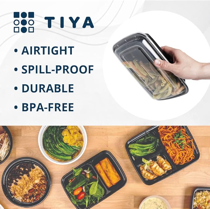 TIYA Food Containers - 24 oz Bulk 150 Pack with Lids - Rectangular Plastic To-Go Containers - Reusable, Microwavable, Dishwasher Safe - Leak-Proof for Meal Prep - BPA-Free