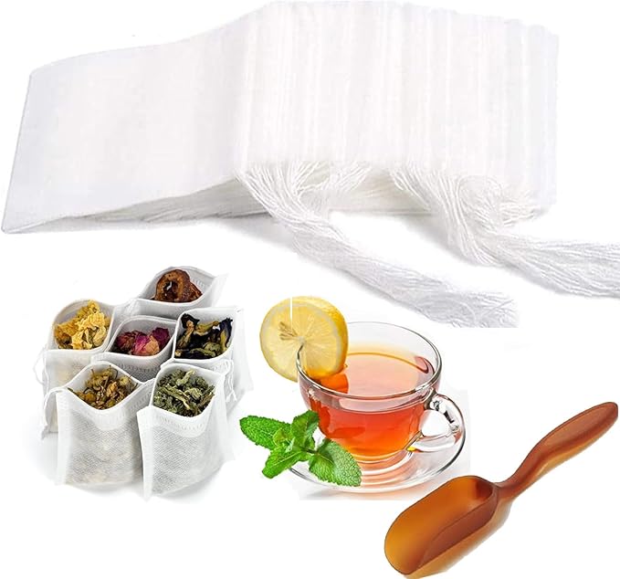300Pcs Tea Filter Bags, Disposable Tea Filter Bags for Loose Leaf Tea from Safe Natural Materials, Empty Tea Bags Suitable for Loose-Leaf Tea, Spices, Herbs, Bring Tea Spoon (3.54 x 2.75 inch)