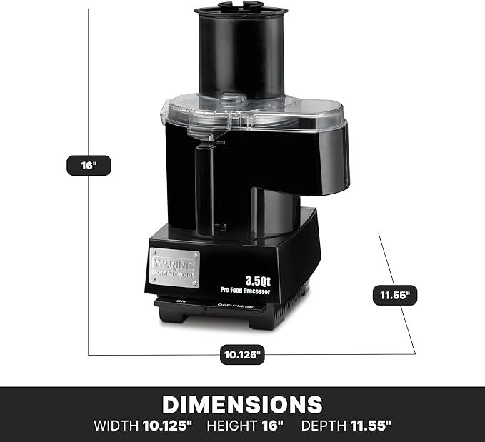 Waring Commercial WFP14SC 3.5 Quart Continuous Feed Food Processor, 1 HP Motor, Extra Large Feed Tube, Patented LiquiLock Seal Bowl System, Includes 3.5 Quart Clear Cutter/Mixer Bowl, Grating, Shredding, Slicing, Whipping Disc and a Standard S blade fo...