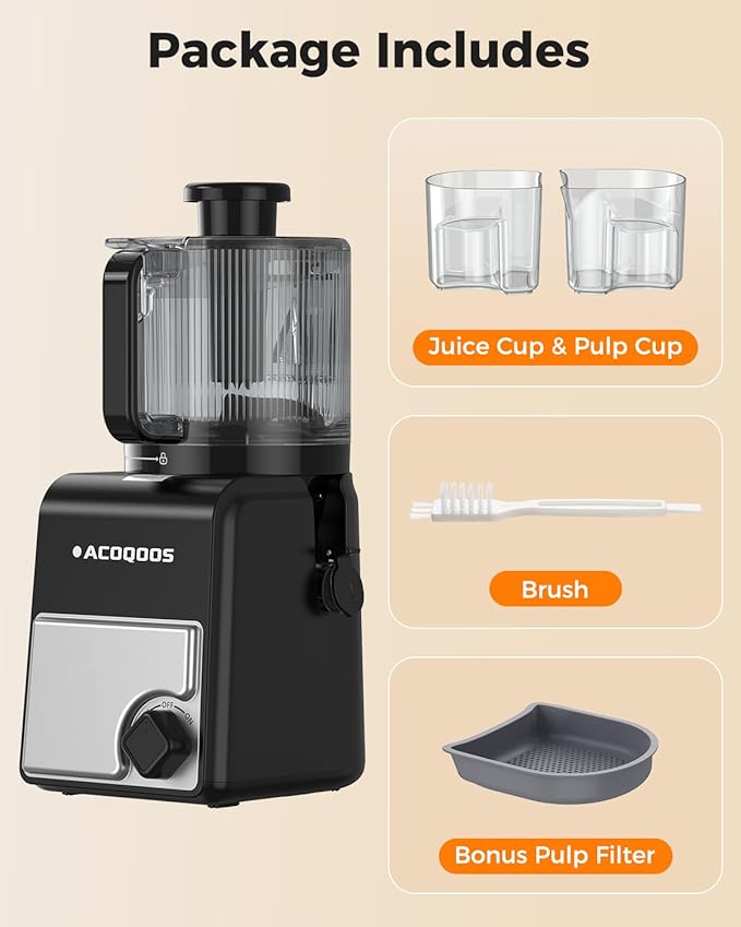 ACOQOOS Juicer Machines, 6.5" Extra Large Feed Chute Cold Press Juicer 3-IN-1 with Sorbet & Nut Milk, BPA Free, Easy to Clean, 100 OZ Hopper, Silver-Black