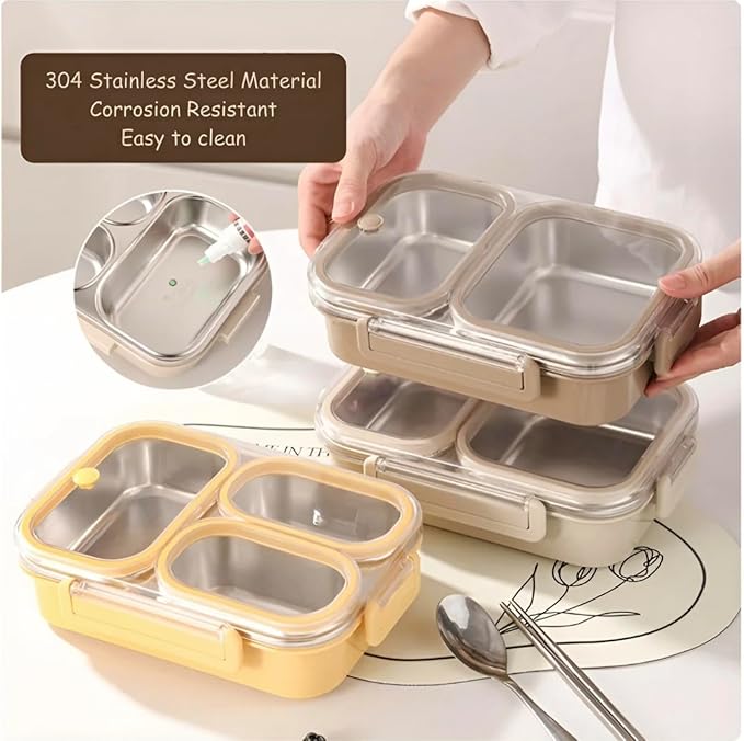 Stainless Steel Lunch Box, 3 Compartments Bento Box Leakproof Lunch Box,Quality,Airtight,Dishwasher Safe, BPA-Free.