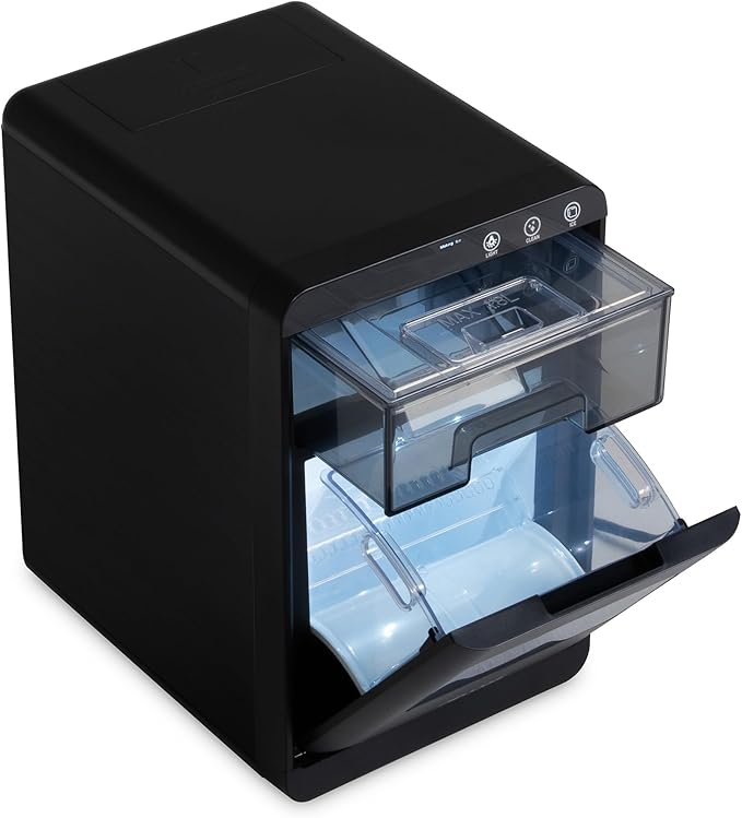 Nugget Ice Maker Countertop | 44 lbs/Day Pebble Ice Machine with Self-Cleaning | Soft Chewable Pebble & Sonic-Style Ice | Black Stainless Steel