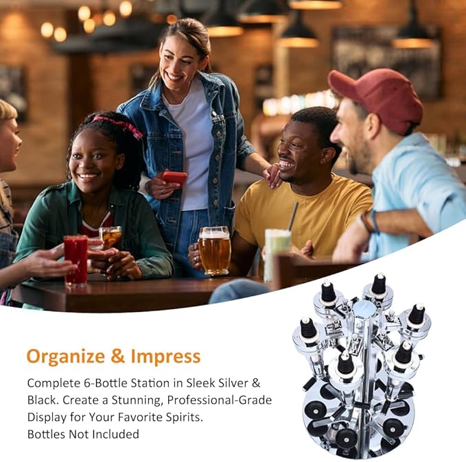 Liquor Dispenser, Alcohol Bar Rotating Liquor Holder Stainless Steel 6 Bottle Professional Revolving Liquor Dispenser