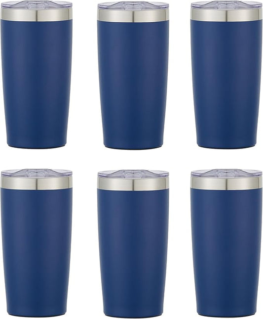 6 Ct of 20 Oz Two-Tone Himalayan Stainless Steel Tumbler with Lid – Navy Blue – Customizable Insulated Cups for Water, Coffee, Hot & Iced Drinks – Great for DIY, Events, Work