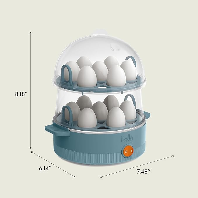 bella Electric Egg Cooker, 14 Eggs Capacity Tray, Double Stack, for Poached, Scrambled, Hard, Medium & Soft Boiled Eggs, Omelets and Steamed Dumplings, Auto Shutoff, 360 Watt, Oatmilk