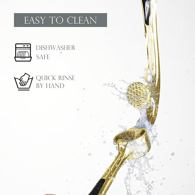 Kitessensu High Effective Garlic Press With Studs, Heavy Duty Garlic Mincer, Easy to Squeeze and Clean, Rust Proof & Dishwasher Safe, Ginger Crusher - Golden
