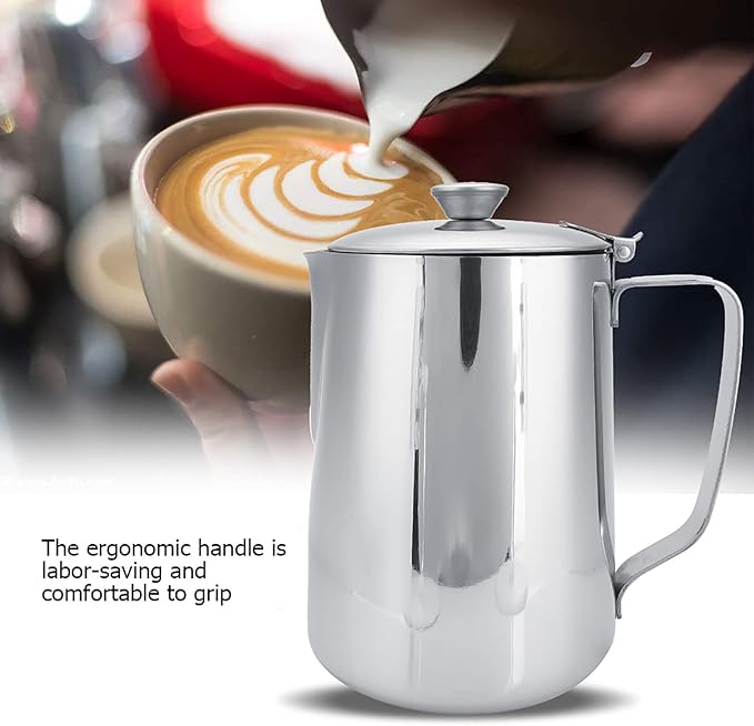 Stainless Steel Milk Frothing Pitcher with Lid for Latte Coffee Art, Small 3oz Creamer Jug, Metal Barista Set, Mini Cup for Health Gear Coffee (600ml)