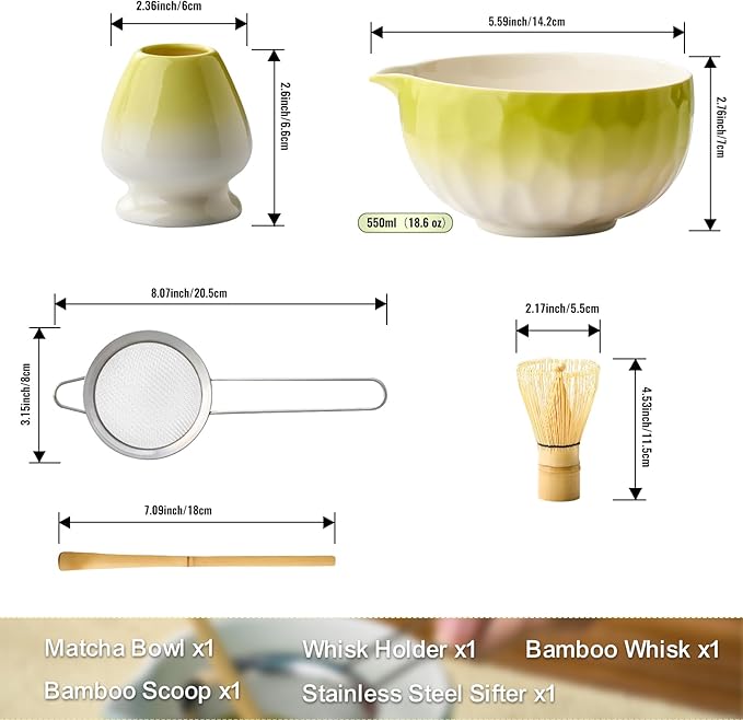 Matcha Whisk Set, 5Pcs Matcha Set, Matcha Kit with Bowl, Whisk and Holder, Bamboo Scoop, Sifter for Making Breakfast, Latte, Matcha Lovers,Tea Enthusiasts Christmas