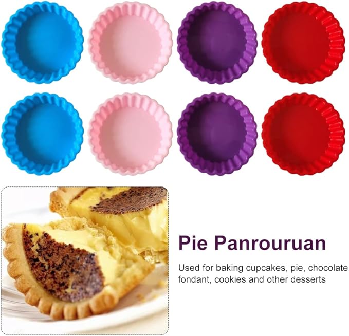 Silicone Quiche Pan, 8 Pack Silicone Tart and Pie Molds, Round 4 Inch Non-stick Mini Quiche Molds Small Pie Baking Pan Tart Molds DIY Baking Pies/Tarts/Mousse Cakes, Random Color