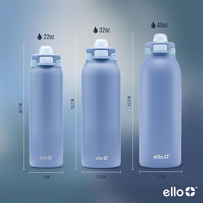 Ello Pop & Fill 32oz Stainless Steel Water Bottle with Quick Fill Technology, Double Walled and Vacuum Insulated Metal, Leak Proof Locking Lid, Sip and Chug, Reusable, BPA Free, Raincloud