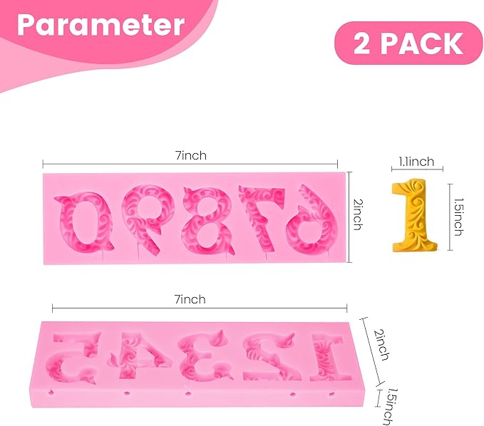 YunKo 2Pack Silicone Fondant Number Molds 0-9 3D Embossed Fondant Chocolate Clay Mold with Stick Hole for Decorating Cake Candy Chocolate DIY Cake Decorating