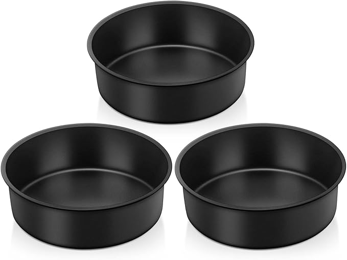 TeamFar 6 Inch Round Cake Pans, Round Baking Layer Cake Pan Set of 3, with Non-Stick Coating Stainless Steel Core for Birthday, Party, Wedding, Healthy & Heatproof, Release Easily & Easy Clean