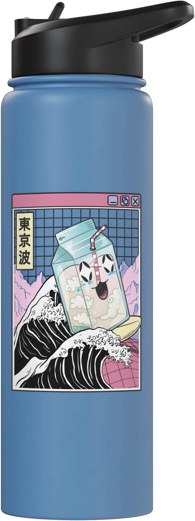 Surfing Milk Carton Kanagawa Wave Kawaii Anime Vaporwave Stainless Steel Insulated Water Bottle