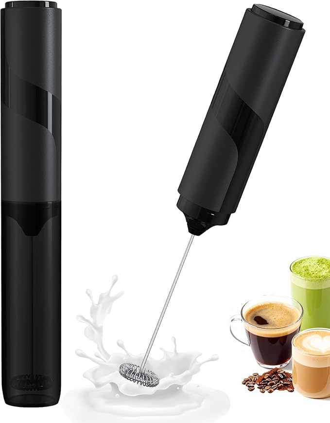 Handheld Milk Frother with Cover, Battery Powered Electric Drink Mixer (2AA Not Included) - Portable Hand Frother Wand for Coffee Matcha Cappuccino & Hot Chocolate