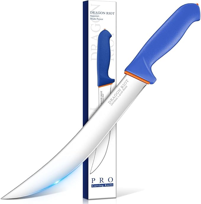 DRAGON RIOT Curved Butcher Breaking Knife,Super Sharp Carving Slicing Knife for BBQ,10 Inch Scimitar Blade for Meat Cutting,High Carbon Stainless Steel Cimeter Breaking Knives with Ergonomic Handle