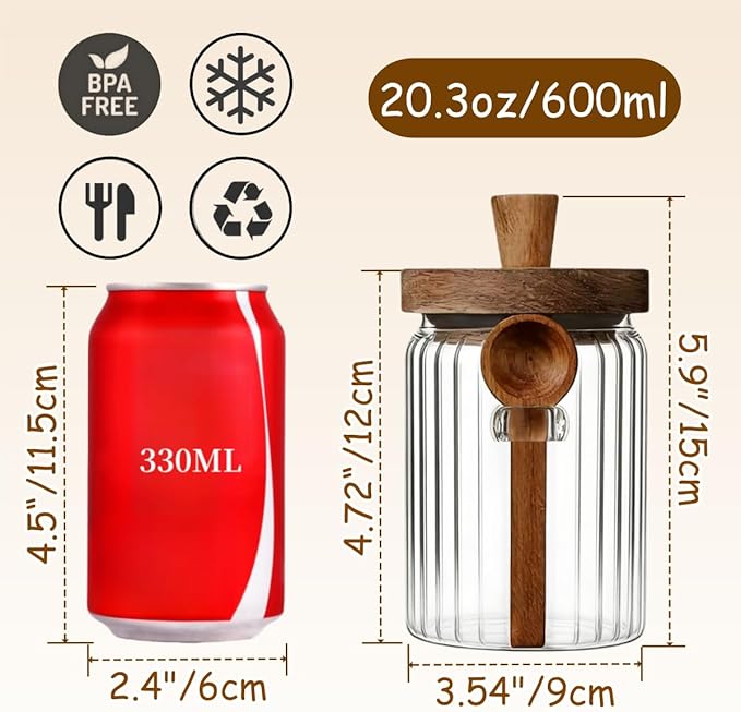 ANSQU Glass Jar with Wooden Lid & Spoon, 20.3oz Food Storage Containers Coffee Jar Coffee Grounds Container, Coffee Canister holds up to 7.4oz Coffee Beans (1 Pack)