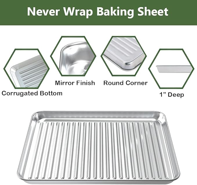 ROTTAY Quarter Baking Sheet Pan with Wire Rack Set [2 Pans + 2 Racks], Stainless Steel Cookie Sheet for Oven, Warp Resistant & Heavy Duty & Rust Free, Size 12 x 10 x 1 Inches