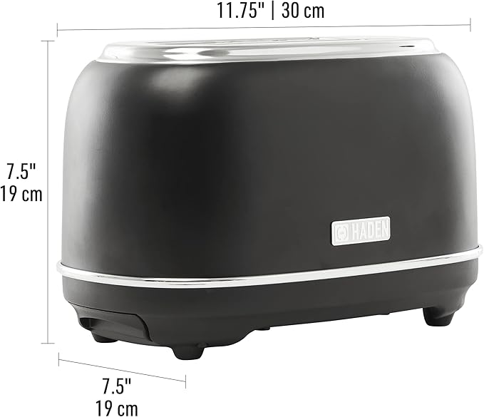 Haden Heritage 2 Slice Wide Slot Stainless Steel Toaster with Adjustable Browning Control & Non-Slip Feet, Black & Chrome