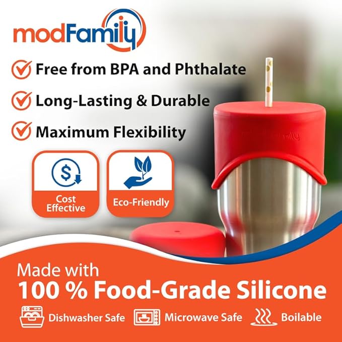 Silicone Sippy Cup Lids, Reusable Silicone Tumbler Cover Lid Stretches over Cups and Jars, Red,Navy,Gray by ModFamily Products that Simplify Life