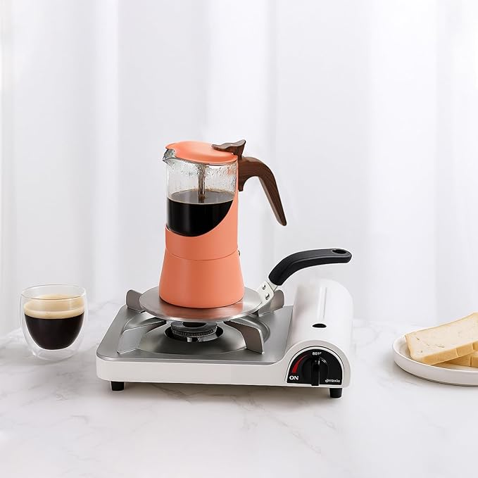 Glass Moka Pot for Stovetop & Induction - Italian Espresso Maker with Wood Handle & Leak-Proof Design - Comes with Induction Heat Diffuser Plate (9 Cup,360ml)