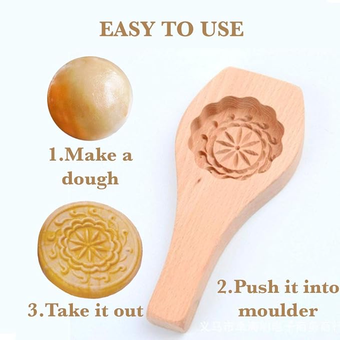 Killer's Instinct Outdoors Carved Round Wooden Mould Press Mooncake Mold Middle Eastern Cookie & Cake Mold 2-1/2" Diameter 1/2" Depth Maamoul Cookie Spoon