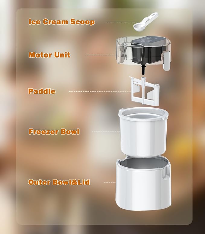 Ice Cream Maker Machine, 1.52 Quarts Ice Cream, Sorbet and Frozen Yogurt Machine, 1.52-Qt Insulated Freezer Bowl, LCD Screen and Timer, Quick Results, Easy to Operate and Clean