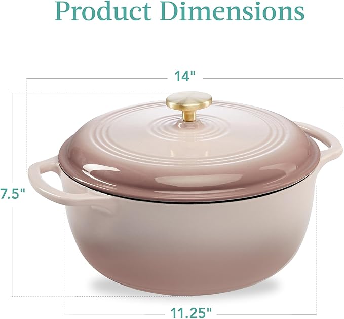 Best Choice Products 6 Quart Enamel Cast-Iron Round Dutch Oven, Family Style Heavy-Duty Pre-Seasoned Cookware for Home, Kitchen, Dining Room, Oven Safe w/Lid, Dual Handles - Mushroom Beige