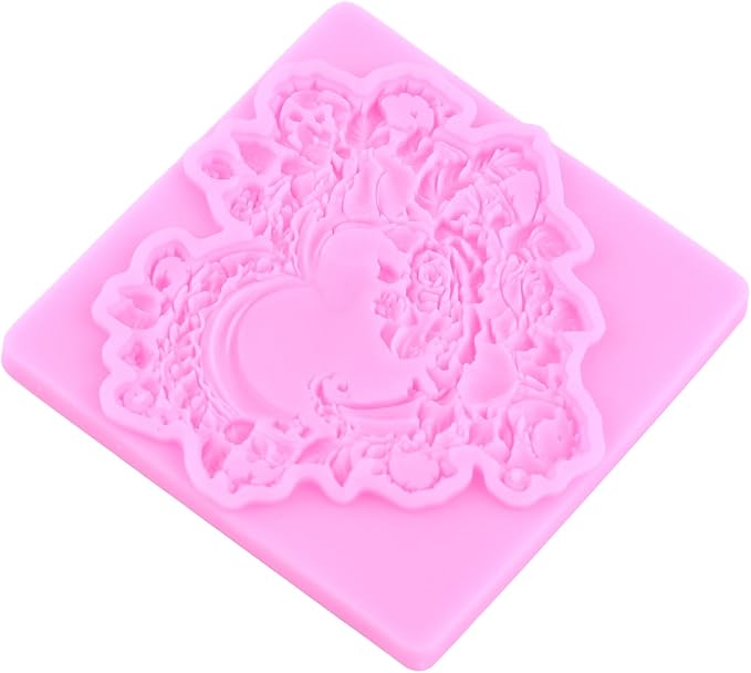 Mujiang Flower Garland Fondant Molds Floral Wreath Silicone Mold Heart Photo Frame Mold for Cake Decoration Cupcake Topper Candy Polymer Clay Gum Paste Set of 4