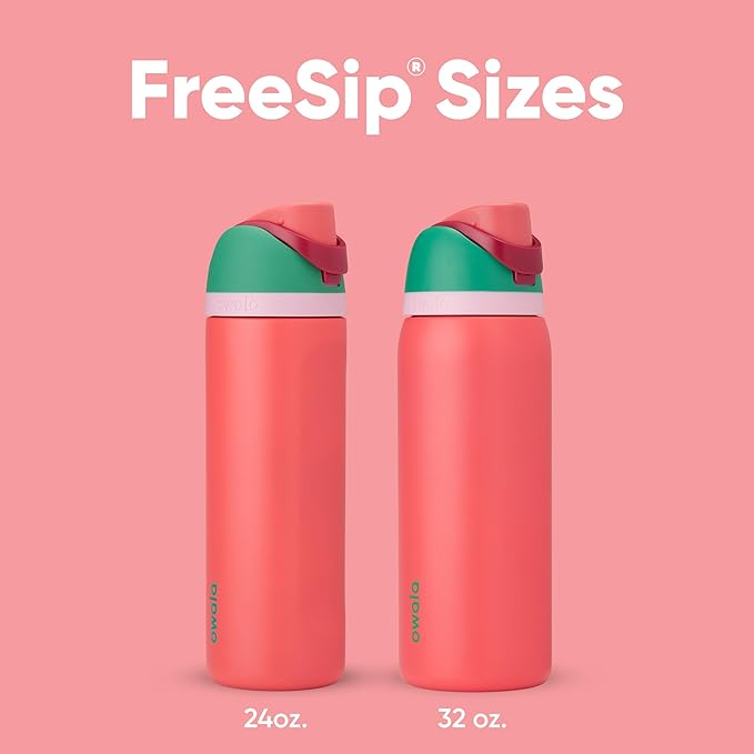 Owala FreeSip Insulated Stainless Steel Water Bottle with Straw for Sports, Travel, and School BPA-Free Sports Water Bottle, 24 oz, Strawberry Fields