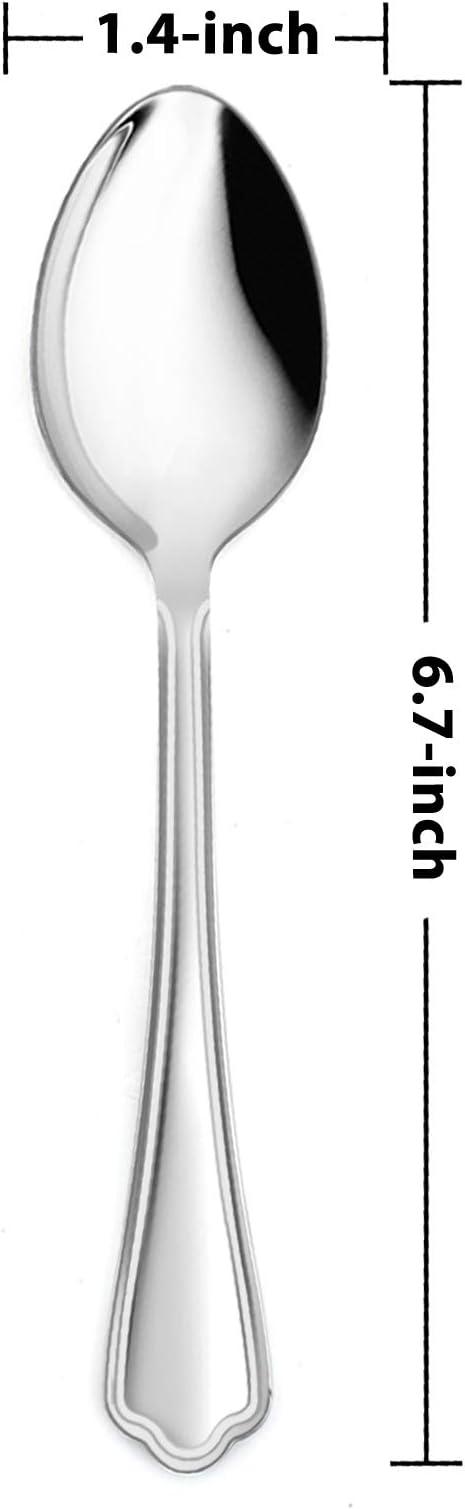 Teaspoon Set of 12, E-far 6.7 Inch Stainless Steel Spoons for Kitchen or Restaurant, Non-toxic & Mirror Polished, Scalloped Edge & Dishwasher Safe