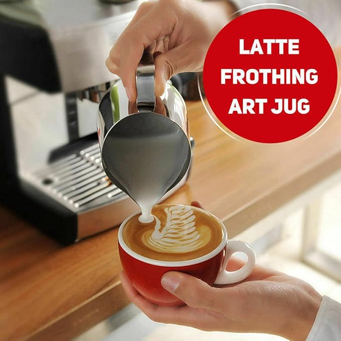 900ml Stainless Steel Milk Frothing Pitcher with Measurement Marks, 32oz Steaming Pitcher for Coffee, Cappuccino, Latte Art Milk Jug Cup for Home & Professional Use (1)