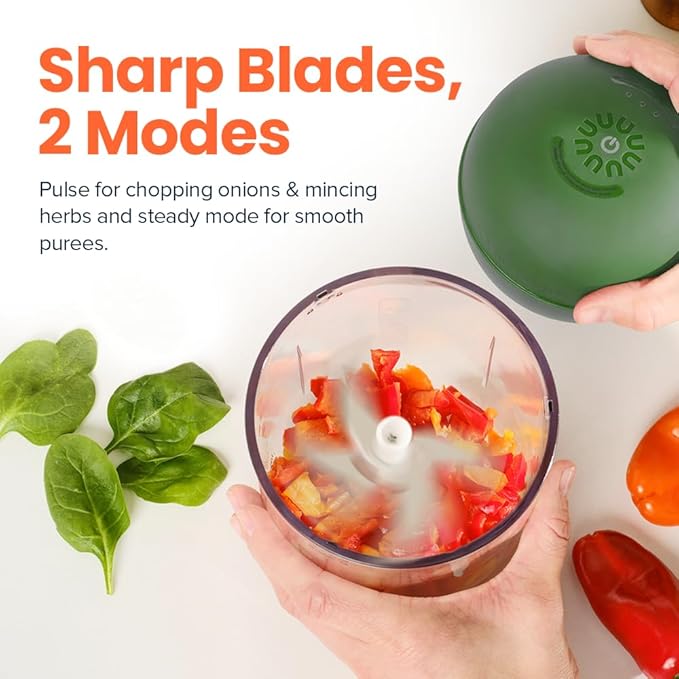 Nutricook Choppi Cordless Electric Vegetable Chopper & Mini Food Processor for Dicing, Shredding, Mincing, and Puree, Portable and Rechargeable, 2-Cup, 500 mL, 4000 mAh Battery, Sage Green