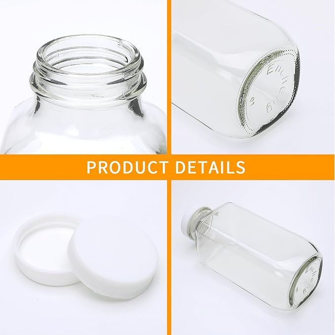 Encheng Glass Bottles 12 oz,Airtight Glass Beverage Bottles with Lids,Clear Vintage Drinking Jars 350ml,Juicing Bottle for Storage Tea,Kombucha,Milk,Smoothies,20 Pack