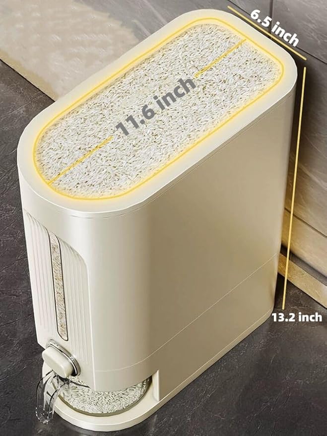 IEEK Rice Dispenser and Grain Container Storage with Lid,Rice Container with Measuring Cup,Moisture Proof Household Cereal Dispenser Bucket for Kitchen Soybean Corn Oatmeal,12Lbs