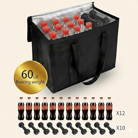 musbus 2-Pack, XL-Large Insulated Grocery Shopping Bags, Black, Reusable Bag,Thermal Zipper,Collapsible,Tote,Cooler,Food Transport hot and Cold,Camping
