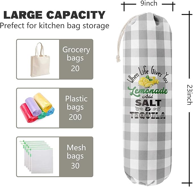 Grocery Bags Holder Organizer for Shopping Bags，Wall Mount Plastic Bags Storage Container Dispensers，Lemons Add Sal, Gift for Women Mother Grandmother Friend