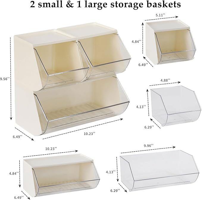 3 Pack Coffee Pod Basket for Kitchen Counter, Plastic Storage Organizer Box for Office Desk, Large Tea Bags Holder ( Cream / Clear )