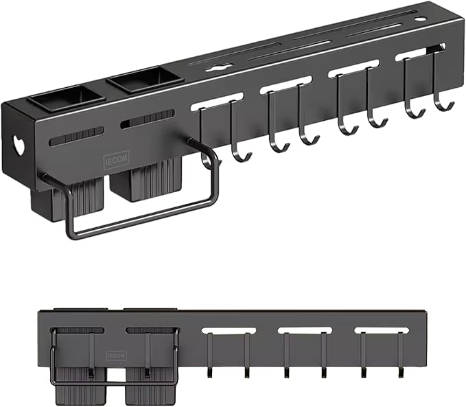 Wall Mount Kitchen Utensils Hanging Rack, 20" Multi-Use Kitchen Organizer with Utensil Holder, Hanging Organizer - Black
