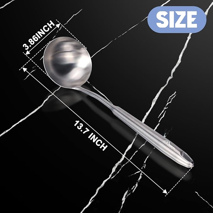 HOTEC Stainless Steel Soup Ladle Spoon 13.7" – Kitchen Ladle for Cooking and Serving, One-Piece 304 Stainless Steel Serving Spoon for Soup, Stew, Gravy, Broth