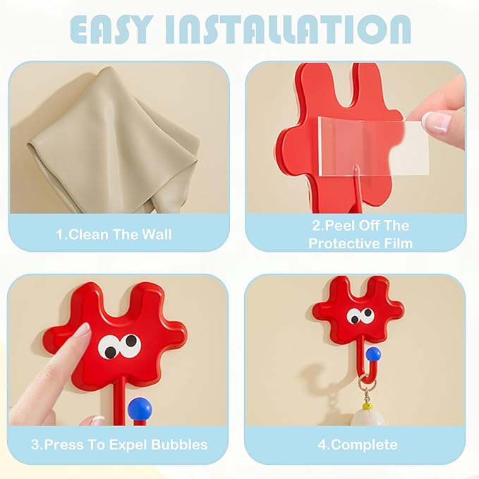 Dopamine Cartoon Puzzle Adhesive Wall Hooks, Cute Strong Hold Hooks for Bathroom Kitchen Entryway