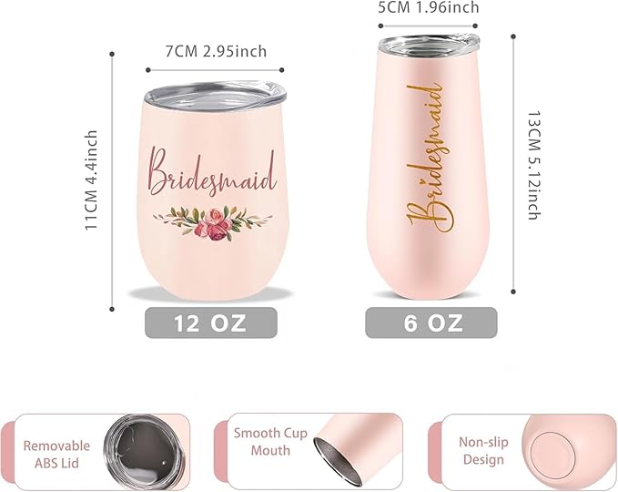 CARAKNOTS Matron of Honor Gifts Bridesmaid Tumbler Bridesmaid Proposal Gifts Wedding Wine Tumbler for Engagement Bachelorette Party Pink Stainless Steel Tumblers with Lid and Straw 12 oz