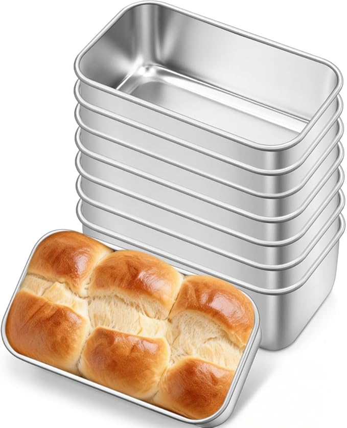 Leonyo 8 Pack Mini Loaf Pans for Baking, 6.3x3.5IN Stainless Steel Small Bread Loaf Pans for Meatloaf, Metal Mini Loaf Tins for Banana Bread Baking Homemade Brownies Smaller Loaves, Dishwasher Safe