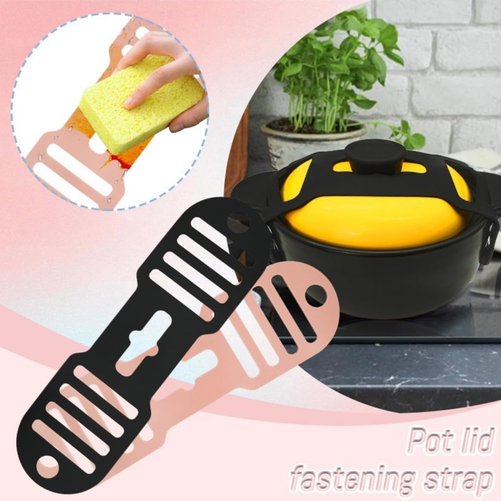 Silicone Lid Lock Strap for Crockpot Slow Cooker (6/7/8 Quart) - Universal Crockpot Lid Holder & Rubber Strap Alternative | Heat-Resistant, No-Spill Design Transport Accessories (Black)